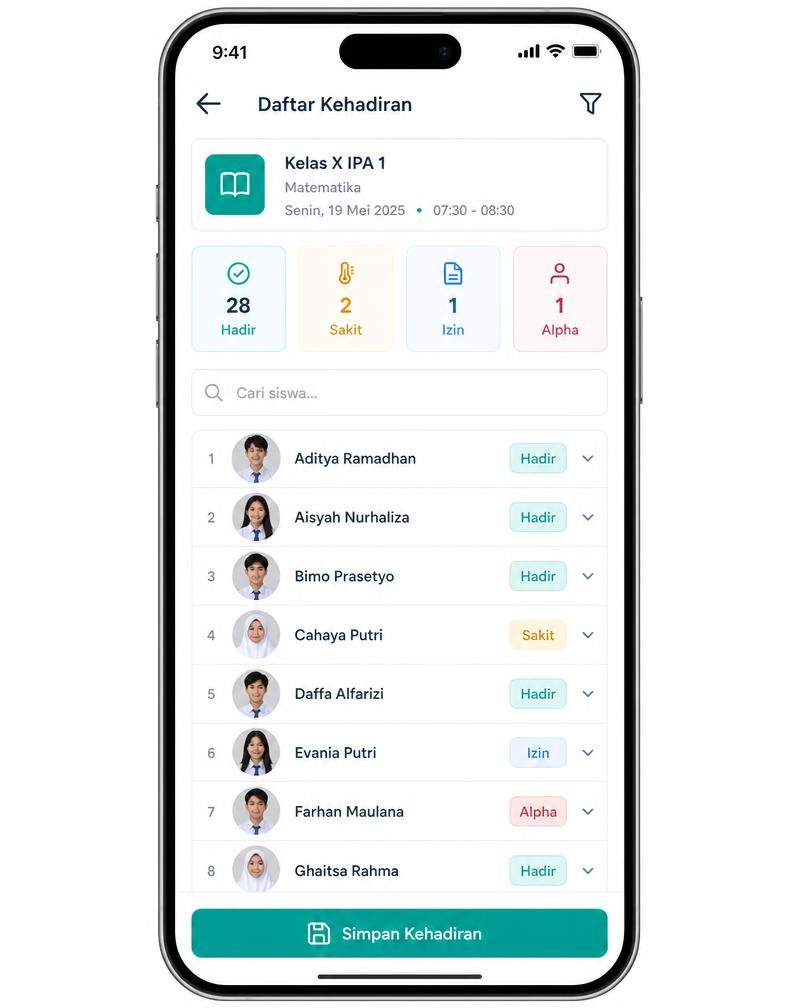 Layar absensi digital siswa di ponsel